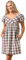 Hope & Henry Kurzärmeliges Wickelkleid mit Flatterärmeln für Damen, Elfenbeinfarbenes Schottenkaro, 38