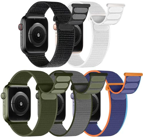 chinbersky 5 Pezzi Sport Loop Cinturino Compatible con Cinturini Apple Watch 41mm 40mm 38mm, Regolabile in Nylon Tessuto Cinturini di Ricambio per iWatch Series Ultra 9 8 7 6 5 4 3 2 1 SE