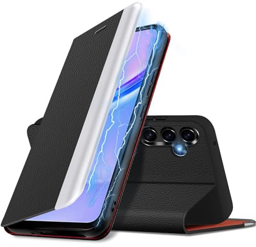 Handyhülle für Samsung Galaxy A15 Hülle 5G, PU Leder Kickstand Galaxy A15 Handytasche Case, mit [Kartenfach] [Standfunktion] 360° Vollschutz Stoßfest Schutzhülle für Samsung Galaxy A15 5G (Schwarz)