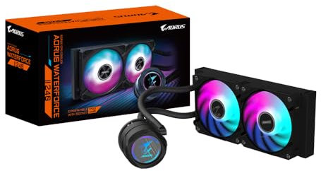 GIGABYTE AORUS WATERFORCE II 240 AIO Liquid CPU Cooler- 2x120mm ARGB Fans, slide-in interlocking mechanism, DAISY-CHAIN, Intel LGA 1851 and AMD AM5 Compatible