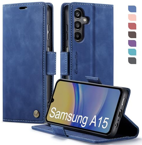 XYGLOW Coque pour Samsung Galaxy A15 Etui Housse【RFID Blocage】 Premium en Cuir PU Pochette de Portefeuille Fermeture Magnetique Flip Case Rabat Clapet pour Samsung A15 4G/5G Étui 6,4 Pouces,Bleu