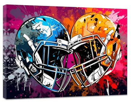 CCWACPP Abstrakte Sporthelm Wandbilder American Football Poster für Jungenschlafzimmer bunte Graffiti Helm Leinwanddrucke gerahmt (A (30.00 x 45.00 cms))
