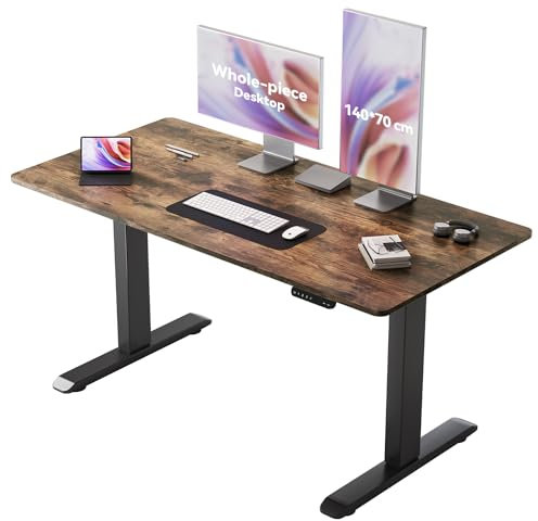 SIHOO Standing One Piece Desktop, 140 x 70cm Height Adjustable With Memory Smart Panel, Sit Stand Computer Workstation, Electric for Home & Office (Brown)