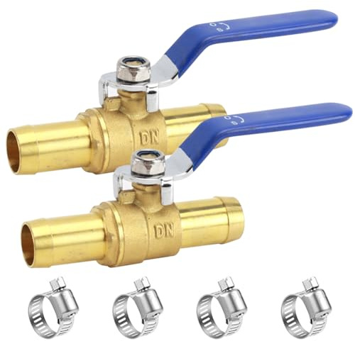 ANPTGHT 3/4 Hose Barbed Brass Ball Valve 4 Clamps Included (2 Pack) | Heater Hose Shut Off Valve Pipe Tubing Fitting for Air Gas Fuel Oil