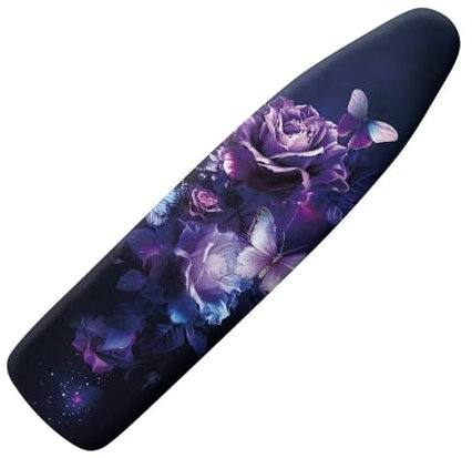 Hinthetall Purple Rose Ironing Board Cover and Pad Extra Thick Heavy Duty Padded 3 Layers Ironing Board Cover, Non Stick Scorch and Stain Resistant Standard Size 15x54 inch with Elastic Edges