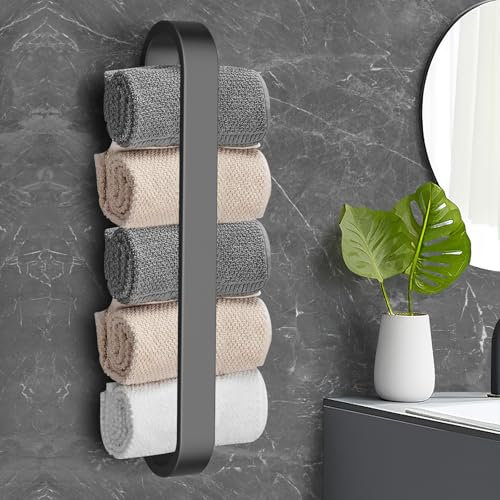 ROELLY Handtuchhalter Ohne Bohren, Gästehandtuchhalter, Wandmontierter Handtuchhalter Ohne Bohren Schwarz für Badezimmer und Küche, Kann Zum Platzieren Von Handtüchern,40 cm
