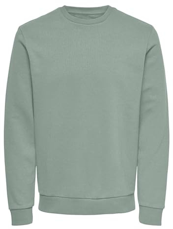 Herren O&S Basic Sweatshirt Regular Fit Pullover Langarm Jumper Sweater Shirt ohne Kapuze ONSCERES, Farben:Pastell-Grün, Größe:S