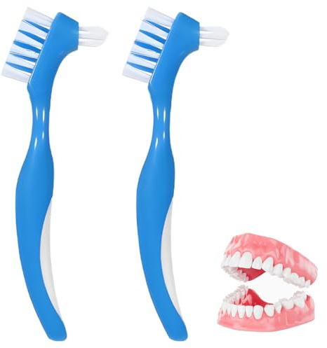 AORVYUI2 Stk. Gebissreinigungsbürste | Doppelkopf, Präzisionsspitze, ergonomisch | Zahnbürste, Gebiss, Aligner, Retainer