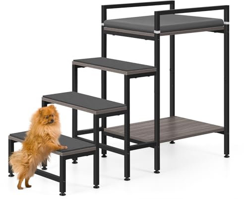 Window Perch Dog Steps for High Beds and Couch, 22''H Non-Slip Stairs for Small Medium Cats Dogs, 4 Steps Pet Bunk Bed With Stair, Sturdy Frame