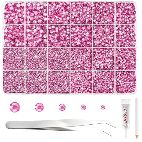 NACHLYNN 35700 Pcs Resin Rhinestones Kits Hot Pink Flatback Round Jelly Rhinestones with Tweezers Pen 2-6mm Bedazzling Non Hotfix Crystal Gems for Nail DIY Crafts Face Tumblers Mugs Clothing