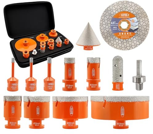 Diamant Fliesenbohrer Set BGTEC Diamant-Lochsäge,13 Stück 6/6/8/20/25/35/50/68/110mm+20mm Fingerfräser+50mm Fasenfräser+115MM Diamant dics für Porzellanfliesen Keramikfliesen Marmor Granit