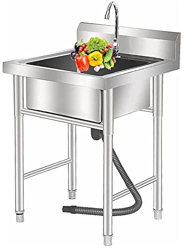 304 Acciaio Inox Lavandino Utility, 1 Compartimento Lavandino Cucina Commerciale con Rubinetto e Lavandino Utility Lavaggio Lavamani per Ristorante Lavanderia Garage, RMCFHX, a, 60 * 60 * 90cm