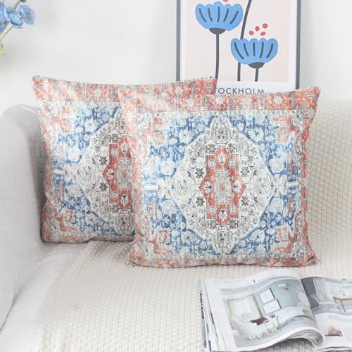 OYIMUA Boho Kissenbezug 50x50 Orange Kissenbezüge Samt Weich Deko Sofakissen 2er Set Kissenhülle Quadratisch Couchkissen Vintage Abstrakte Dekokissen Kissen Aesthetic Deko Wohnzimmer Modern