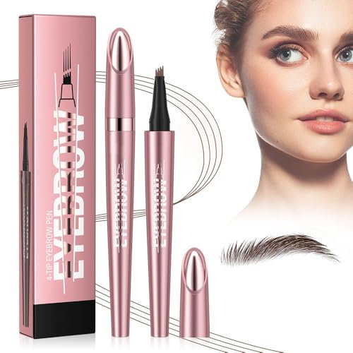2024 Neu Magischer Augenbrauenstift Wasserfest, 3D Micro Eyebrow Pencil Augenbrauenstift mit 4 Gabelspitze Applikator, Brow Pencil Erzeugt Mühelos Natürlich Aussehende Brauen (2# Dunkelbraun)