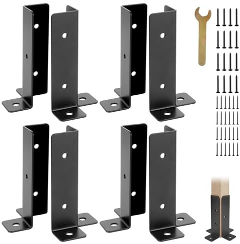 FWEEK 8 Supports Poteau Bois Noir, Support de Fixation au Sol pour Poteau en Bois, Ajustable pour Poteaux 1,5x1,5, 2x2, 2x4, 4x4, pour Pavillon, Terrasse, Garde-Corps