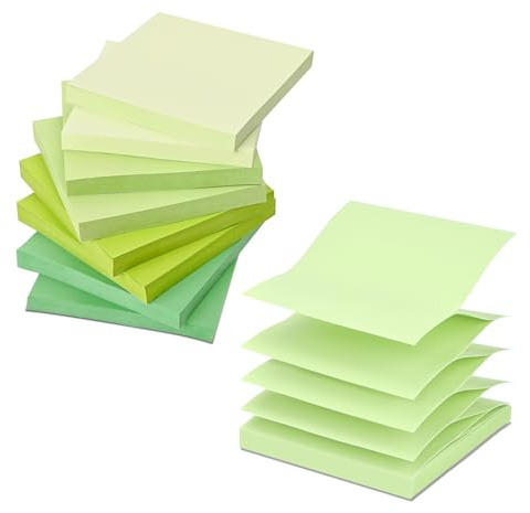 BAYTORY 640 Blatt Pop-Up-Haftnotizen, 7,6 x 7,6 cm, selbstklebende Notizblöcke, grüner Farbverlauf, Haftblöcke für Schule, Büro, Zuhause, Schreibtischzubehör (grüne Serie)