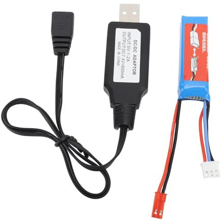 RC Lithium Battery with Charger, 7.4V 400mAh Li‑ion Battery for WLtoys 1:28 K969, K989, 284161 RC Cars, JST Plug,