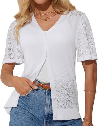 GRACE KARIN White Cardigans for Women UK Spring Summer Cardigan Causal Waterfall Cardigan White M