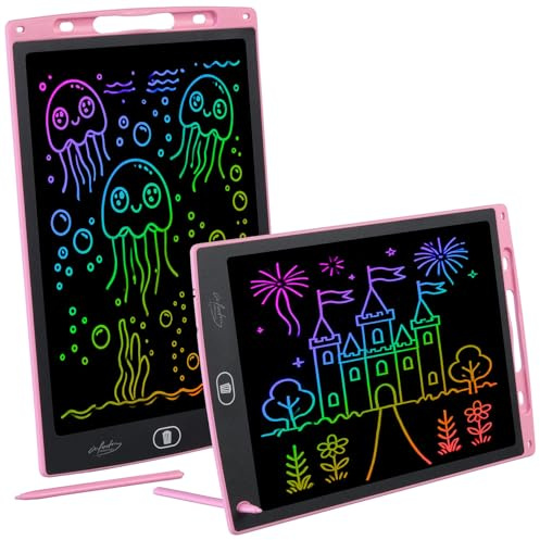 infactory Kinderschreibtafeln: 2er-Set LCD-Schreibtafel 30cm / 12,inkl. Stift,rosa,Multicolor (LCD Zeichentafel, Notiztafeln, Pen)