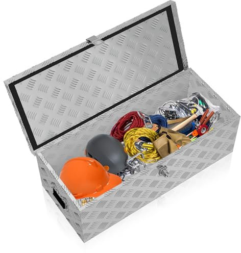 FIVMEN Alubox mit Deckel Aluminium Transportbox Werkzeugkasten mit Schloss & Schlüsseln & Griff Werkzeugbox Transportkoffer Alukiste 99x33x26cm, Silber