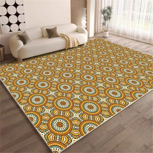 Tapis Carreau Ciment Rug Le Motif Floral géométrique Rond Jaune est Beau et Confortable Tapis Shaggy Noir 40X60CM