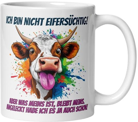 Tasse Liebe Romantisch mit Spruch & Kuh | Ich bin nicht eifersüchtig | Romantisches Geschenk Verliebte Paare Partner Partnerin Freund Freundin Ehefrau Ehemann | Hochzeitstag Valentinstag Jahrestag