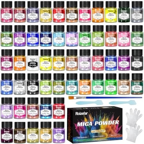 Roizefar Resina epossidica vernice Mica in polvere, 54 colori*5g perlescente resina epossidica pigmento polvere metallica per pittura sapone, creazione di gioielli, smalto per unghie