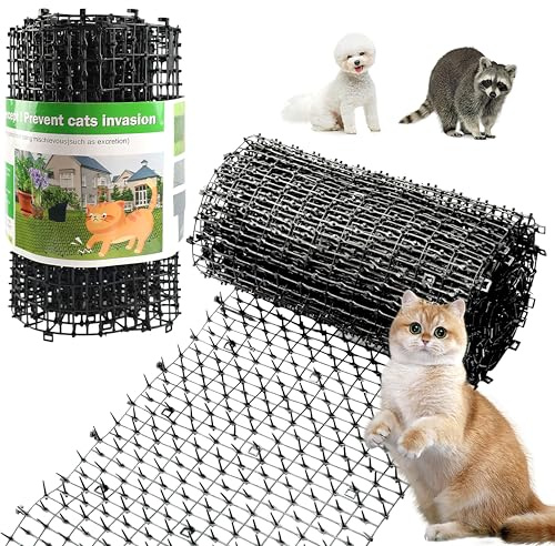 Kokmeya Tapis pour animal de compagnie, noir, 2 m avec 8 piquets de sol, 8 colliers de serrage, tapis pour chat avec pointes douces pour jardin/arrière-cour, tapis pour chien et raton laveur, 200 x