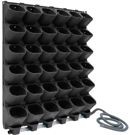 Macetero de pared autoregado de 36 agujeros con orificios de drenaje, macetas verticales de pared con riego ajustable, maceta colgante con temporizador para casa, oficina, jardín (negro)