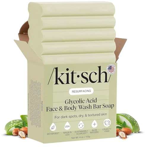 Kitsch Glycolic Acid Face Wash & Body Wash Bar with Shea Butter - 113g | Resurfacing Bar Soap for Smoother, Brighter Skin – Body Wash Women & Men Love – Cucumber & Eucalyptus Scent Bath Soap