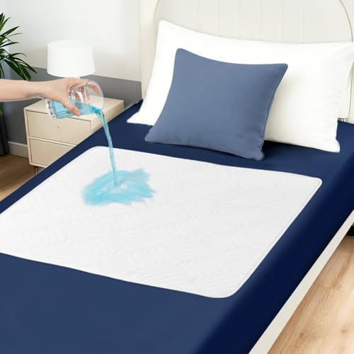 DUJUIKE Inkontinenzunterlage waschbar 90x150 cm, Wasserdichter und Saugfähiger Matratzenschoner, Wiederverwendbar Bettauflage, Atmungsaktive Inkontinenz Bettunterlage, Erwachsene & Kinder, Weiß