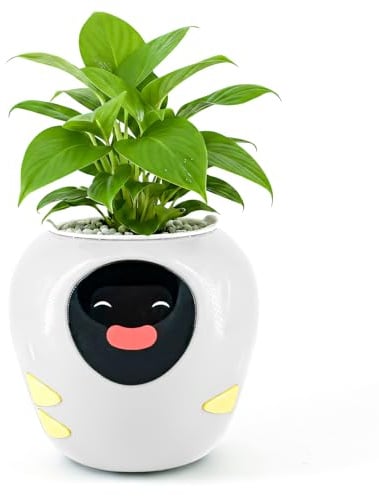 Plantbot Upgraded Large Smart Flower Pot Pet Planter Robot with Artificial Intelligence, Time Temperature Display, and Numerous Expressive Animations Based, for Indoor Decoration, Gifts (White)