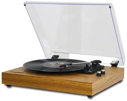 Record Players T01,Vintage Turntable for Vinyl Records with Speakers Turntables Support 3-Speed, Bluetooth Wireless Play(Black)