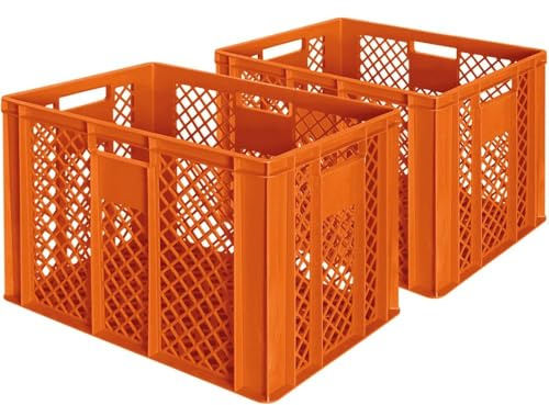 BRB 2x Eurobehälter/Bäckerkiste, LxBxH 600x400x410 mm, lebensmittelecht, Boden und Wände durchbrochen (orange)
