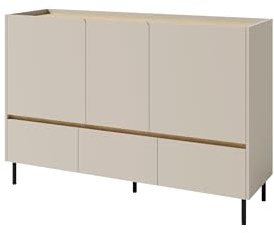 Masseno Kommode Muro 150 cm Sideboard mit 3 Schubladen und 3 Türen für Wohnzimmer Schlafzimmer Modern 150x40x105 cm Beige/Beige