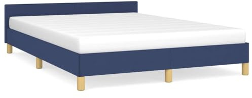 HFXHIJXQ Bettgestell mit Kopfteil 140x200 cm Modernes Stoffbett Gestell in Blau mit atmungsaktivem Polyester und stabilen Stützbeinen für Jugendzimmer Gästezimmer und Schlafzimmer