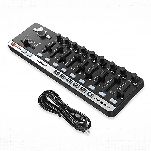 SHUAIGUO WORLDE EasyControl.9 Controller MIDI Mini USB Portatile, 9 Manopole, Slider e Pulsanti Sottili per la Produzione Musicale - Controllo Completo, Plug & Play, 4 Banchi di Memoria Programmabili