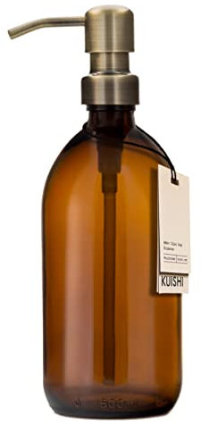 Kuishi Braunglas-Pumpflasche mit Edelstahlpumpe [500 ml, goldene Pumpe], Braunglas-Seifenspender, nachfüllbare Braunglasflaschen, ideal für Handwäsche, Shampoo, Spülung, Duschgel (BPA-frei)