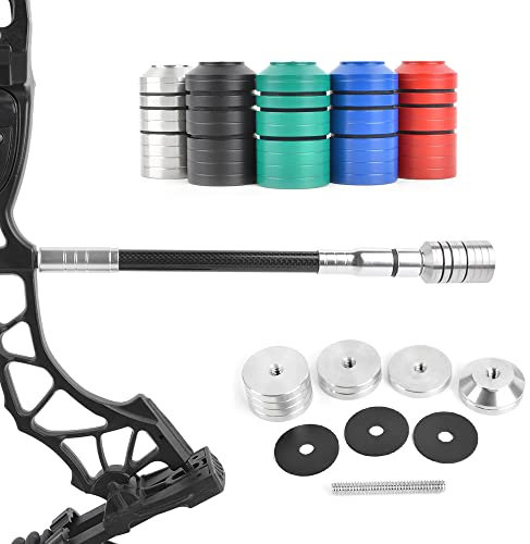 SHARROW Bogenschießen Bogen Stabilisator Gewicht Balance Bar Gegengewicht Kit 1/2/4 oz Edelstahl Gegengewicht Stoßdämpfung für Recurve Bogen Compoundbogen (Silber)