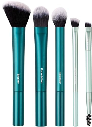 TRUYU Set de 5 pinceaux de maquillage pour teint, fard et enlumineur | Pinceaux professionnels pour application sans traces, estompage précis et couvrance uniforme