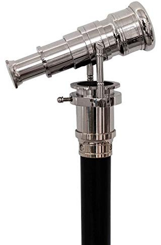 aubaho Wanderstock mit Fernglas Spazierstock Holz Fernrohr Flanierstock im Antik-Stil