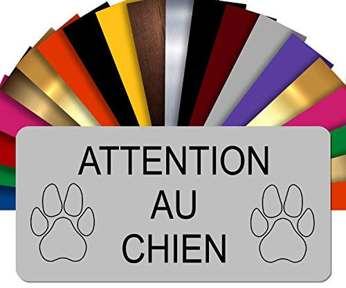 Plaque Attention Au Chien Autocollante – Plaque De Maison PVC Adhésive 10 x 5 cm – 21 Couleurs Disponibles (Gris)