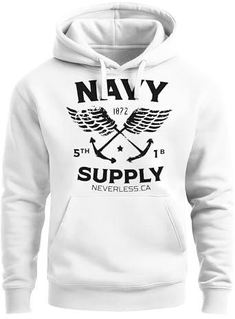 Neverless® Hoodie Herren Motiv Maritim Nautical Design Schriftzug Navy Supply Anker mit Flügeln Kapuzen-Pullover Männer