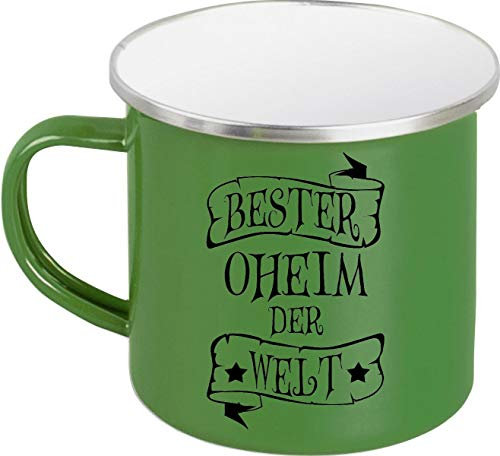 ShirtInStyle Emaille Kaffeepott Tasse Bester Oheim Der Welt, Mug, Becher, Campen, Lagerfeuer, Cup, Retro, Pott, Farbe Grün