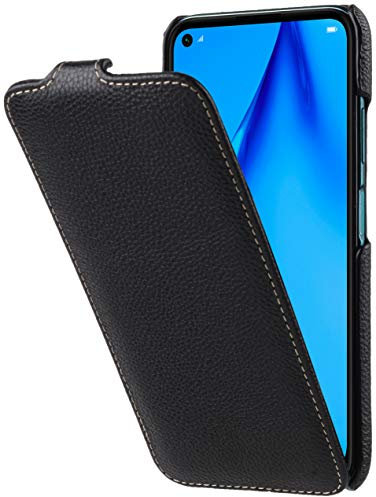STILGUT UltraSlim kompatibel mit Huawei P40 lite Hülle aus Leder – Huawei P40 lite Flip Case, Klapphülle, Handyhülle, Lederhülle - Schwarz
