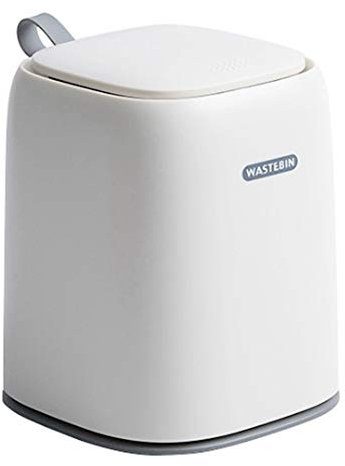 Tischmülleimer Klein mit Deckel & Griff,Mini Mülleimer Tisch Abfalleimer, Bad Kosmetikeimer Tischabfalleimer Trash Can für Küche Badezimmer Büro Schreibtisch Auto Bett Plastik Desk Bin 1.4L(Weiß)