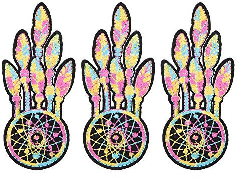 Cikonielf 5Pcs Dream Catcher Bestickte Patches Gefiederte Dream Catcher Motorräder Biker Patch Bügeleisen auf Transfer Nähen Stickapplikation für Kleidung Leder Jean