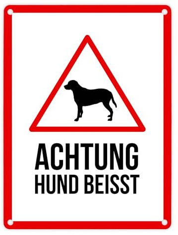 Achtung Hund beisst Metallschild mit Hunde Symbol Warnschild Hinweis Vorsicht