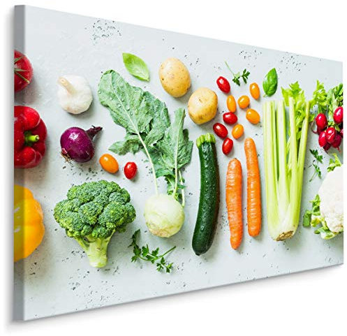 Muralo Leinwandbilder 120x80 Essen Gemüse Paprikas Leinwand Wandbild Kunstdruck Tomaten Radieschen Kartoffeln Karotten Schlafzimmer Wohnzimmer Wanddekoration Design XXL 777 Br. 120 cm x Hö. 80 cm