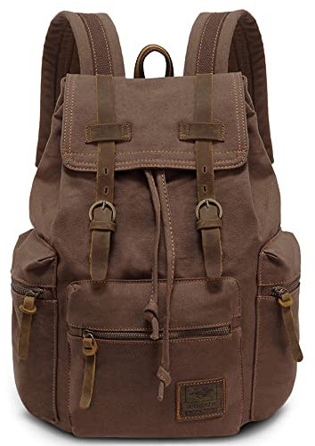 VARLIVOO Retro Hombre Mochila Estudiante Mochila 15,6 Portátil Universitaria Mochila de Hombre Viajar Colegio Cámping Lona Marrón B